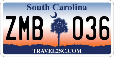 SC license plate ZMB036