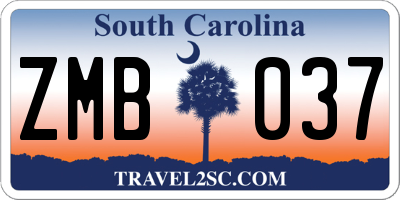 SC license plate ZMB037