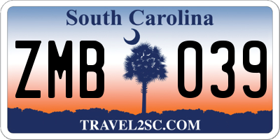 SC license plate ZMB039