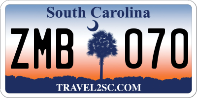 SC license plate ZMB070
