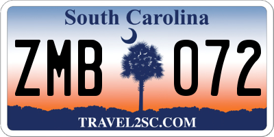 SC license plate ZMB072