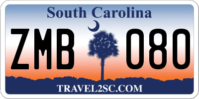 SC license plate ZMB080