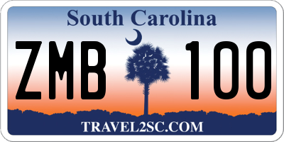 SC license plate ZMB100
