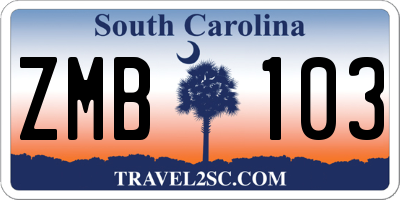 SC license plate ZMB103