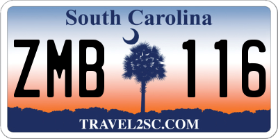 SC license plate ZMB116