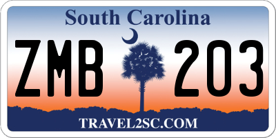 SC license plate ZMB203
