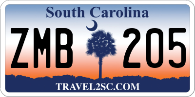 SC license plate ZMB205