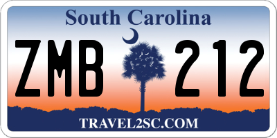 SC license plate ZMB212