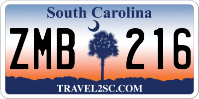 SC license plate ZMB216