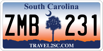 SC license plate ZMB231