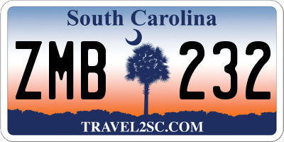 SC license plate ZMB232