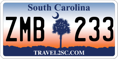 SC license plate ZMB233