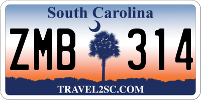 SC license plate ZMB314
