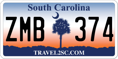 SC license plate ZMB374