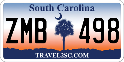 SC license plate ZMB498
