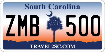 SC license plate ZMB500