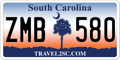 SC license plate ZMB580
