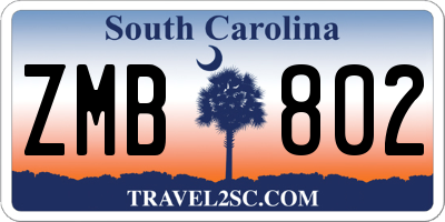 SC license plate ZMB802