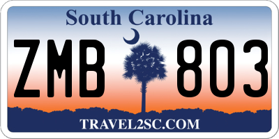 SC license plate ZMB803