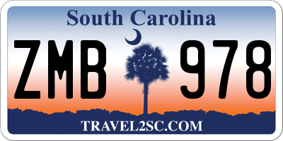 SC license plate ZMB978