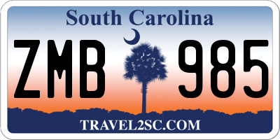 SC license plate ZMB985