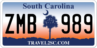 SC license plate ZMB989