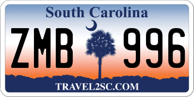SC license plate ZMB996