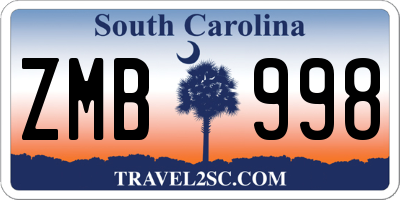 SC license plate ZMB998