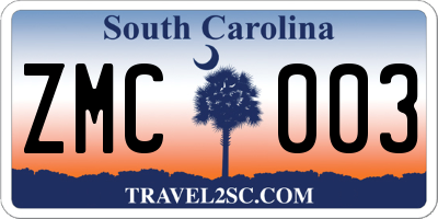 SC license plate ZMC003