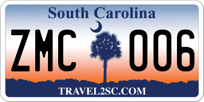 SC license plate ZMC006