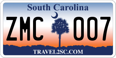 SC license plate ZMC007