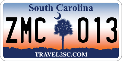SC license plate ZMC013