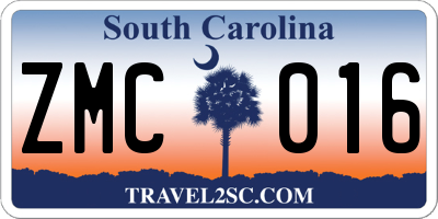 SC license plate ZMC016