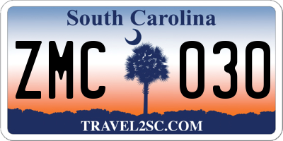 SC license plate ZMC030
