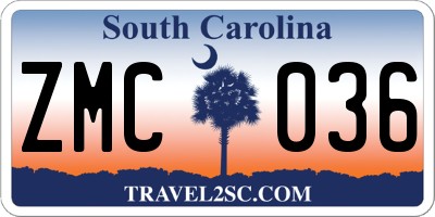 SC license plate ZMC036