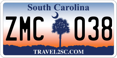 SC license plate ZMC038