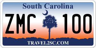 SC license plate ZMC100