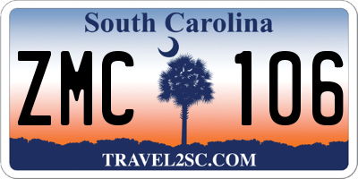SC license plate ZMC106