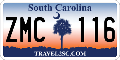 SC license plate ZMC116
