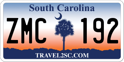 SC license plate ZMC192