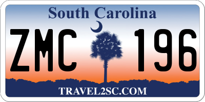 SC license plate ZMC196