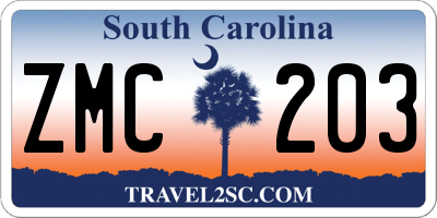 SC license plate ZMC203
