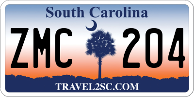 SC license plate ZMC204