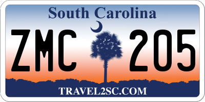 SC license plate ZMC205
