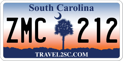 SC license plate ZMC212