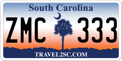 SC license plate ZMC333