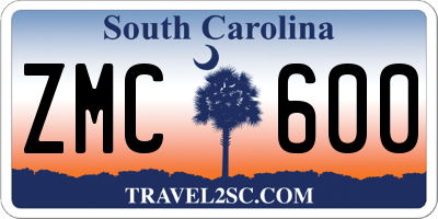 SC license plate ZMC600