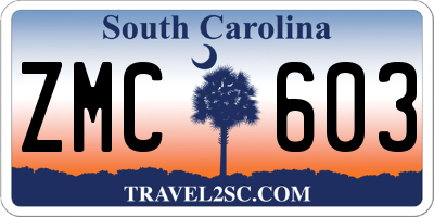 SC license plate ZMC603