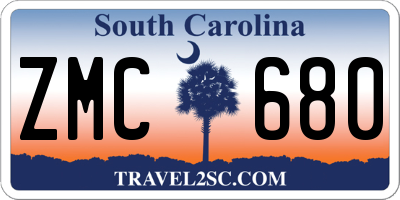 SC license plate ZMC680