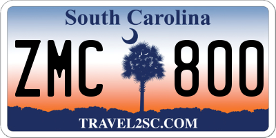 SC license plate ZMC800